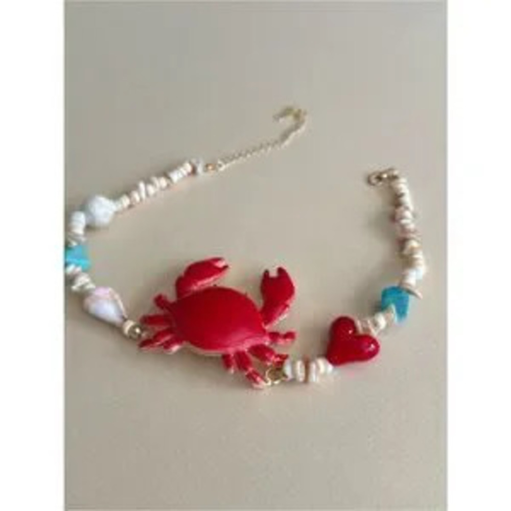 Red?Crab Pendant Beaded Choker Necklace N2109